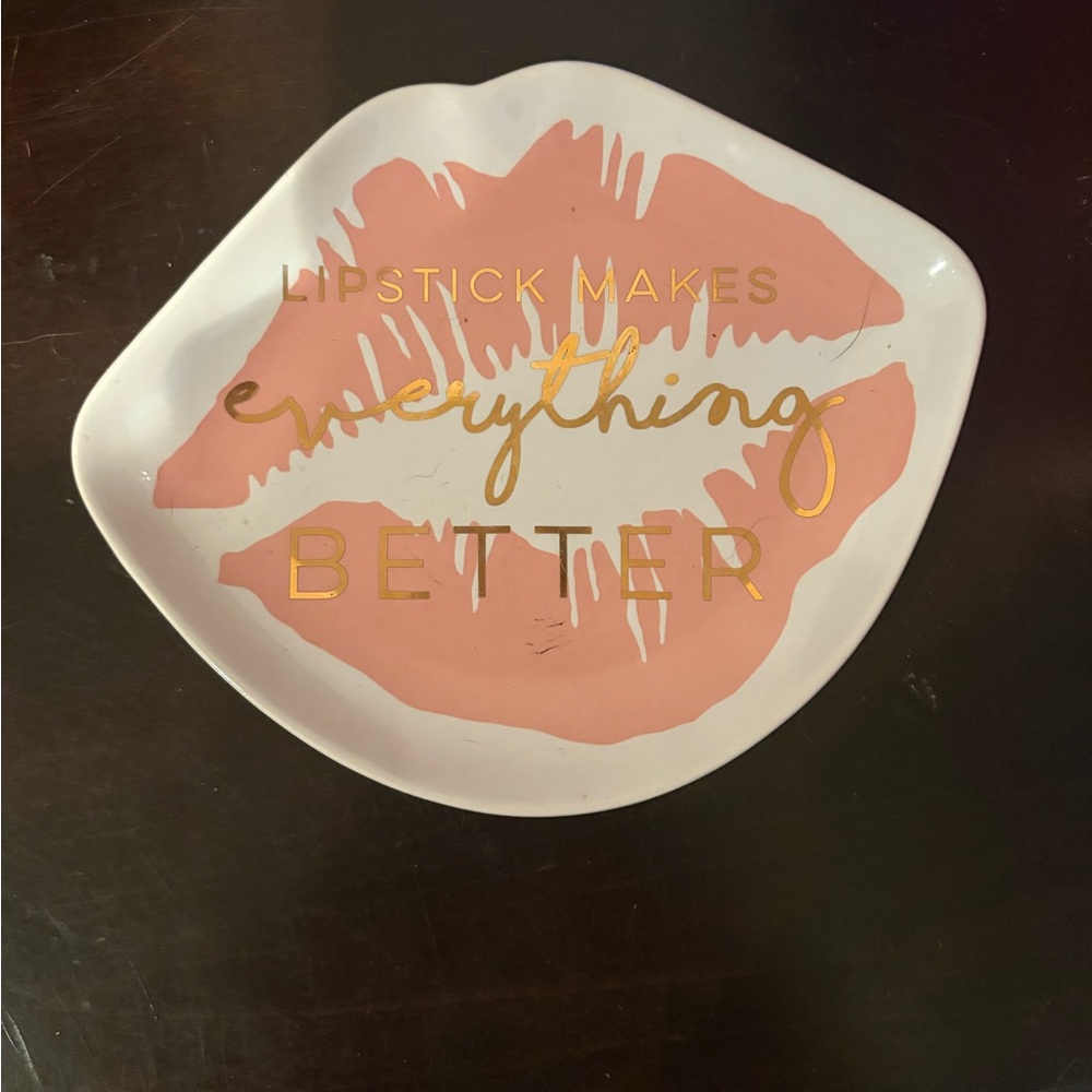 Lip-Shaped Pink and Gold Dish